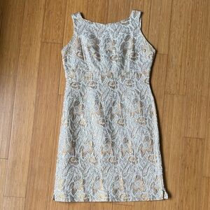 Authentic Vintage 1960s Silver, Beige, and Gold Metallic Lamé Cocktail Dress